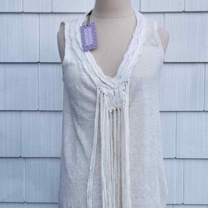 Grainne & Co Cream 100% Linen Fringed Tunic Top Size Small